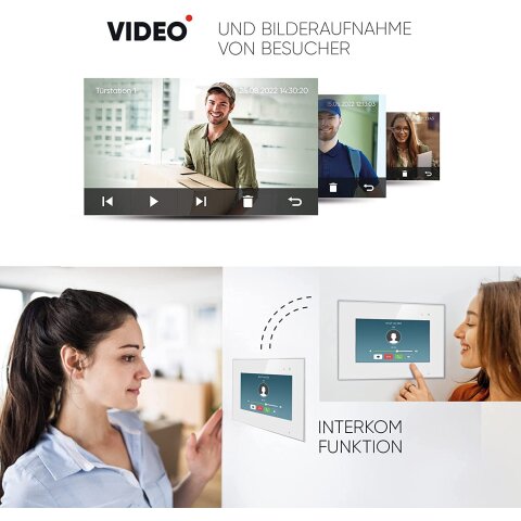 HD Video T&uuml;rsprechanlage mit Smartphone App f&uuml;r 1 Familienhaus, 3x Monitor, Balter EVO HD WLAN Schwarz