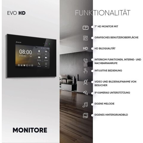 HD Video T&uuml;rsprechanlage f&uuml;r 1 Familienhaus, 2x Monitore, Balter EVO HD Black