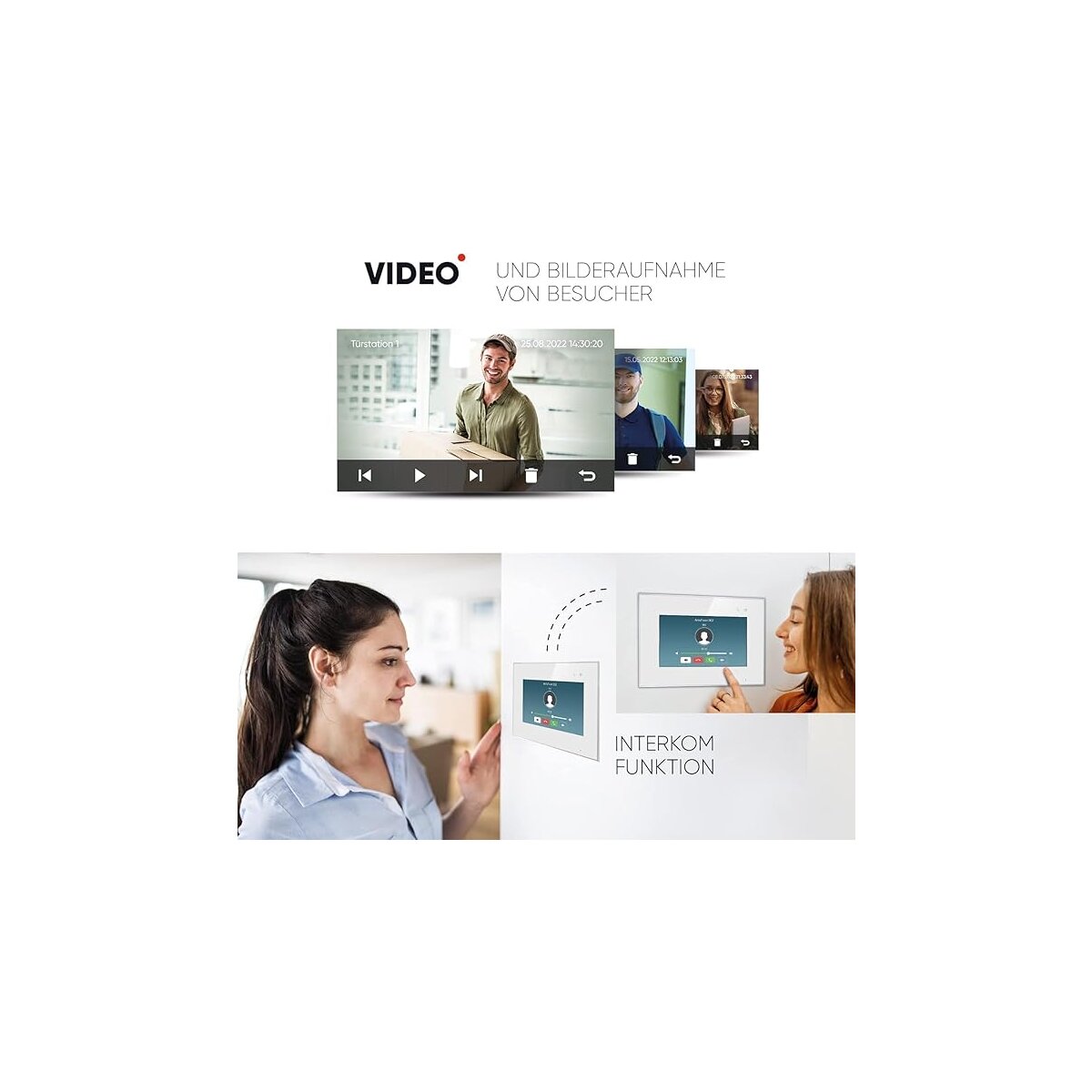 HD Video T&uuml;rsprechanlage mit Smartphone App f&uuml;r 1 Familienhaus, 2x Monitor, Balter EVO HD WLAN Black
