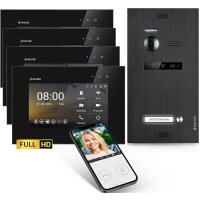 HD Video T&uuml;rsprechanlage mit Smartphone App f&uuml;r 1 Familienhaus, 4x Monitor, Balter EVO HD WLAN Black