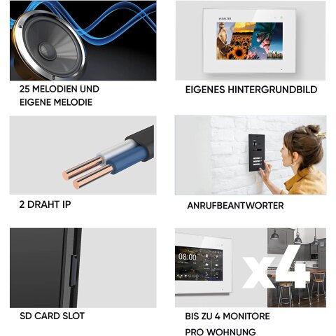 HD Video T&uuml;rsprechanlage mit Smartphone App f&uuml;r 1 Familienhaus, 2x Monitor, Balter EVO HD WLANSIlber/Schwarz