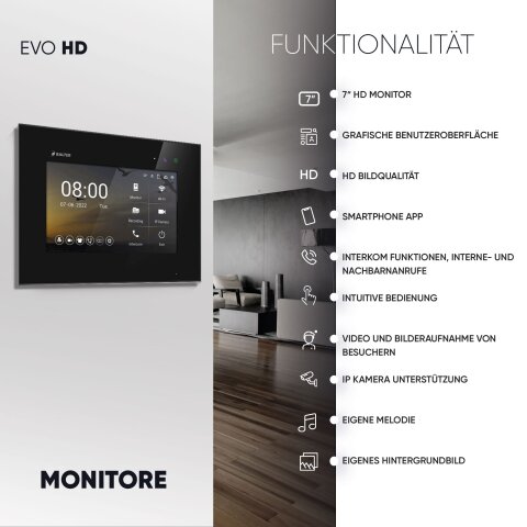 HD Video T&uuml;rsprechanlage mit Smartphone App f&uuml;r 4 Familienhaus, 4x Monitor, Balter EVO HD WLAN Schwarz