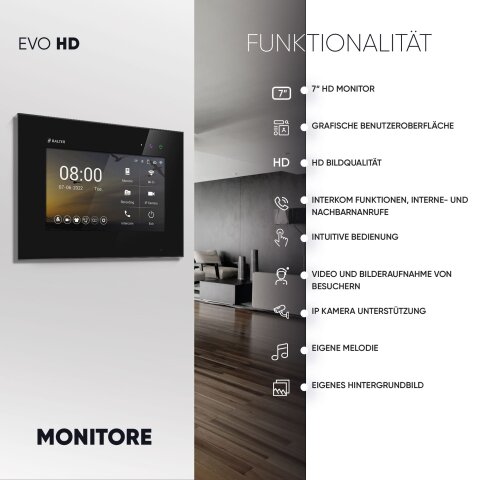 HD Video T&uuml;rsprechanlage mit Smartphone App f&uuml;r 2 Familienhaus, 2x Monitor, Balter EVO HD WLAN Silber/Schwarz