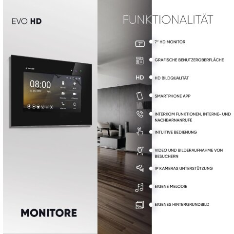 HD Video T&uuml;rsprechanlage mit Smartphone App f&uuml;r 2 Familienhaus, 2x Monitor, Balter EVO HD WLAN Silber/Schwarz