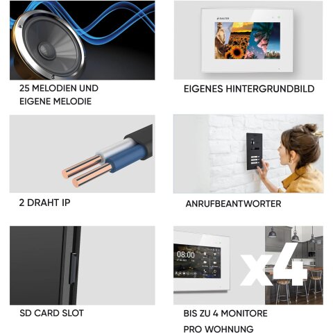 HD Video T&uuml;rsprechanlage mit Fingerprint und RFID f&uuml;r 1 Familienhaus, 2x Monitore, Balter EVO HD Fingerprint