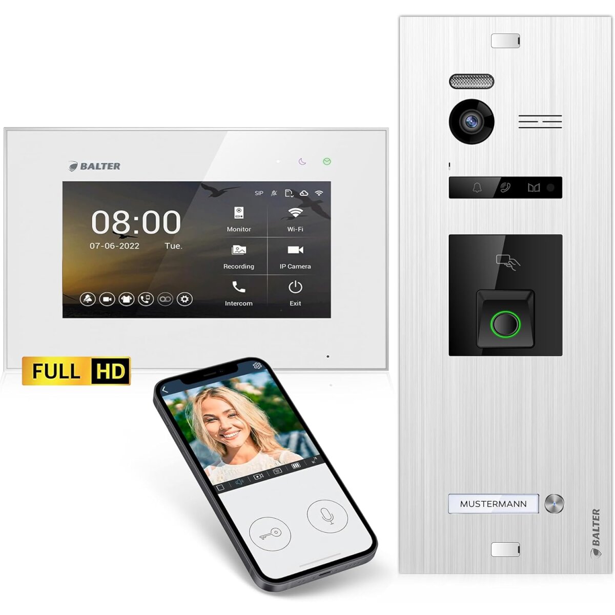 HD Video T&uuml;rsprechanlage mit Fingerprint RFID und Smartphone App f&uuml;r 1 Familienhaus, 1x Monitor, Balter EVO HD Fingerprint