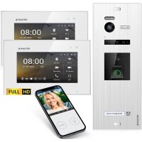 HD Video T&uuml;rsprechanlage mit Fingerprint RFID und Smartphone App f&uuml;r 1 Familienhaus, 2x Monitore, Balter EVO HD Fingerprint