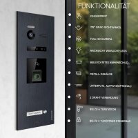 HD Video T&uuml;rsprechanlage mit Fingerprint und RFID f&uuml;r 1 Familienhaus, 2x Monitore, Balter EVO HD Fingerprint