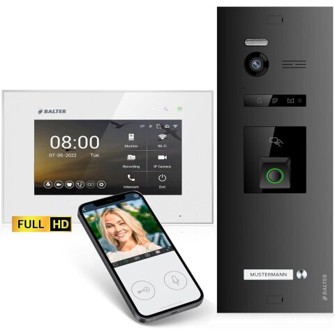 HD Video T&uuml;rsprechanlage mit Fingerprint RFID und Smartphone App f&uuml;r 1 Familienhaus, 1x Monitor, Balter EVO HD Fingerprint