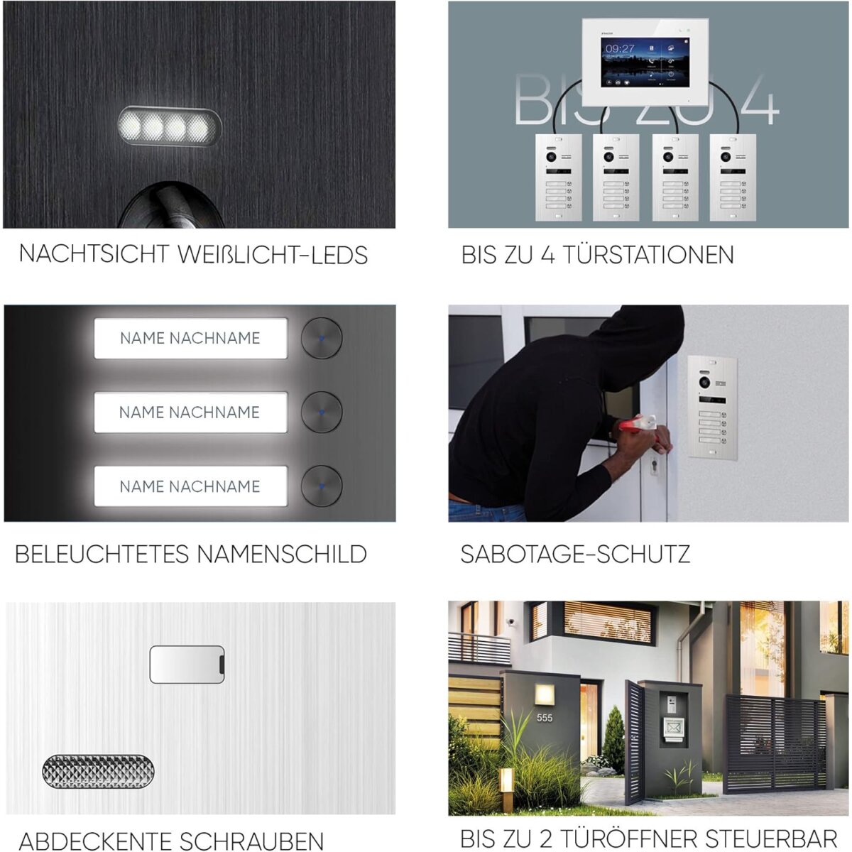 HD Video T&uuml;rsprechanlage mit Fingerprint RFID und Smartphone App f&uuml;r 1 Familienhaus, 4x Monitore, Balter EVO HD Fingerprint