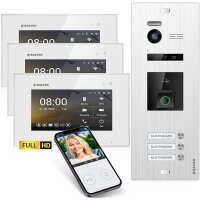 HD Video T&uuml;rsprechanlage mit Fingerprint RFID und Smartphone App f&uuml;r 3 Familienhaus, 3x Monitore, Balter EVO HD Fingerprint