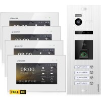 HD Video T&uuml;rsprechanlage mit Fingerprint und RFID f&uuml;r 4 Familienhaus, 4x Monitore, Balter EVO HD Fingerprint