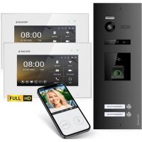 HD Video T&uuml;rsprechanlage mit Fingerprint RFID und Smartphone App f&uuml;r 2 Familienhaus, 2x Monitore, Balter EVO HD Fingerprint