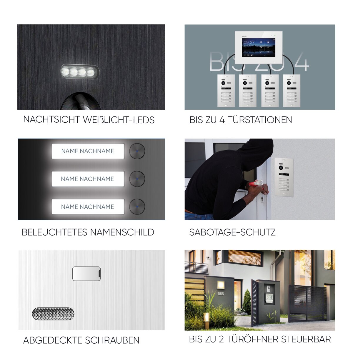 HD Video T&uuml;rsprechanlage mit Fingerprint und RFID f&uuml;r 4 Familienhaus, 4x Monitore, Balter EVO HD Fingerprint