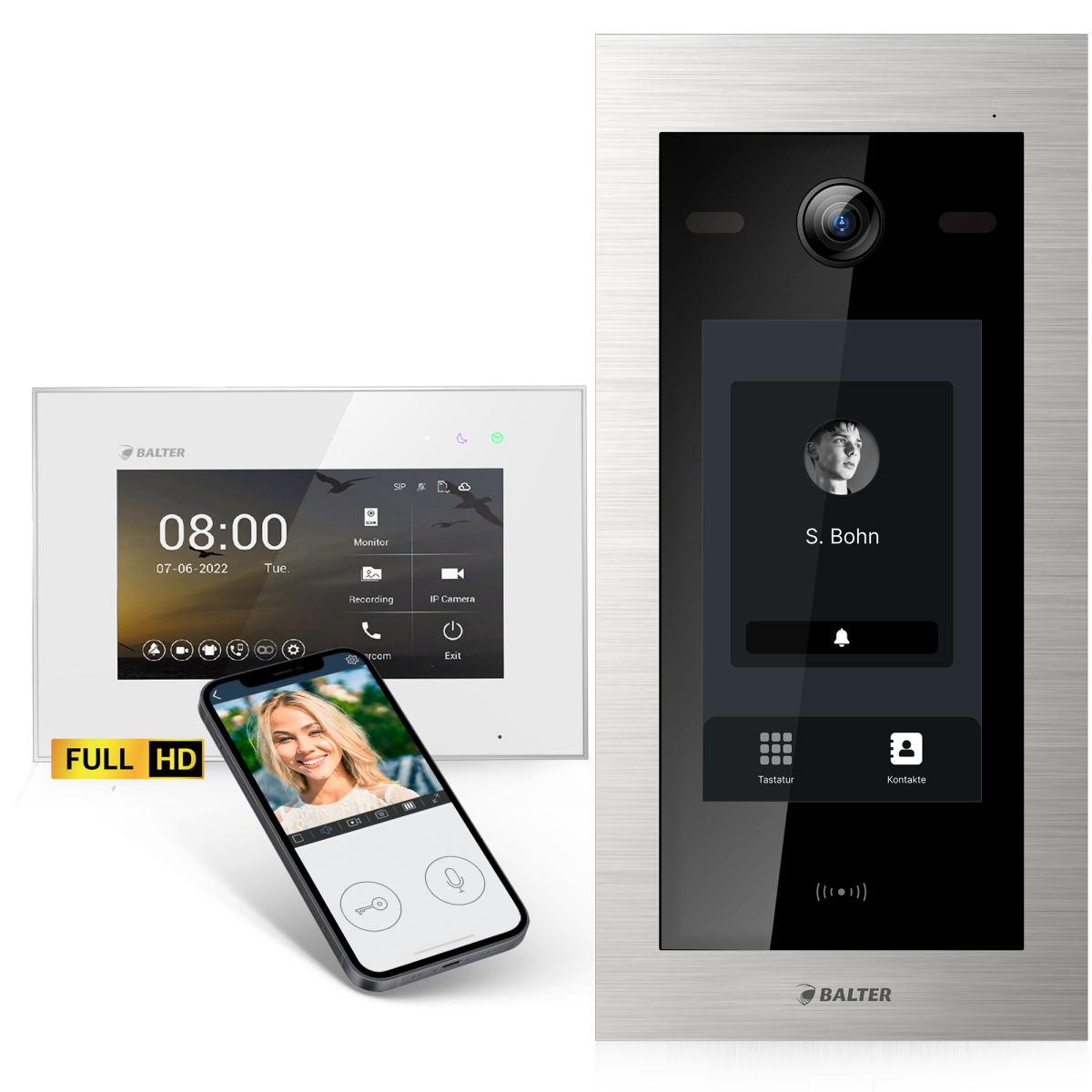 HD Video T&uuml;rsprechanlage mit Touchscreen und RFID f&uuml;r 1 Familienhaus, 1x Monitor, Balter EVO HD Touch
