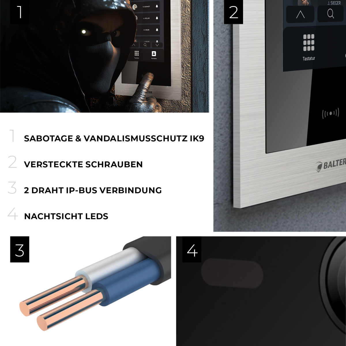 HD Video T&uuml;rsprechanlage mit Touchscreen und RFID f&uuml;r 1 Familienhaus, 2x Monitore, Balter EVO HD Touch