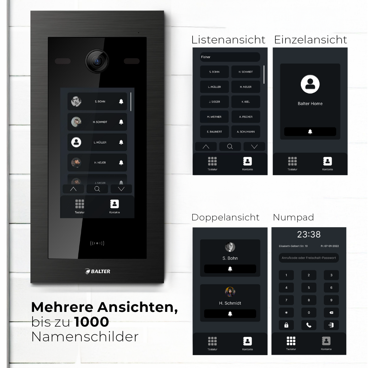 HD Video T&uuml;rsprechanlage mit Touchscreen und RFID f&uuml;r 1 Familienhaus, 1x Monitor, Balter EVO HD Touch Schwarz