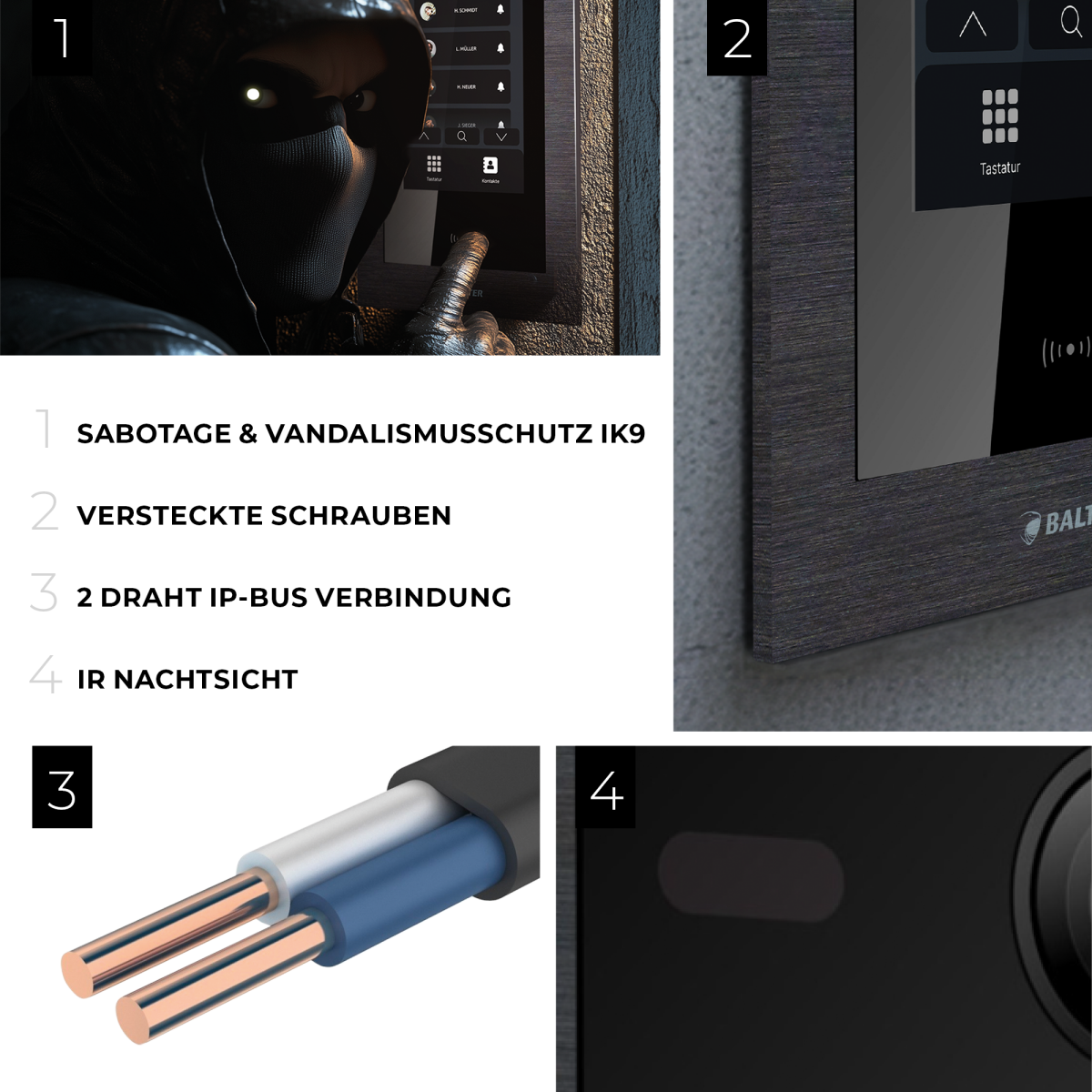 HD Video T&uuml;rsprechanlage mit Touchscreen und RFID f&uuml;r 1 Familienhaus, 1x Monitor, Balter EVO HD Touch Schwarz