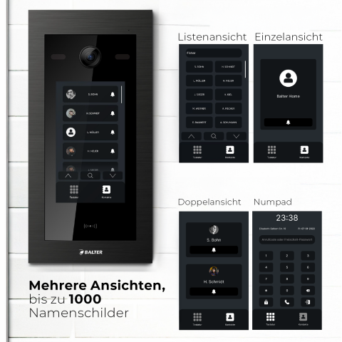 HD Video T&uuml;rsprechanlage mit Touchscreen und RFID f&uuml;r 1 Familienhaus, 1x Monitor, Balter EVO HD Touch Schwarz