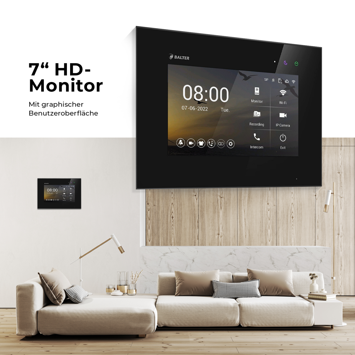 HD Video T&uuml;rsprechanlage mit Touchscreen und RFID f&uuml;r 1 Familienhaus, 1x Monitor, Balter EVO HD Touch