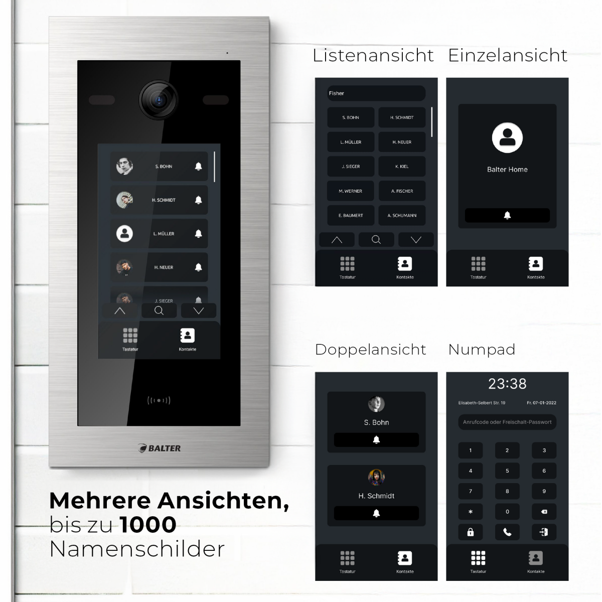 HD Video T&uuml;rsprechanlage mit Touchscreen und RFID f&uuml;r 1 Familienhaus, 1x Monitor, Balter EVO HD Touch