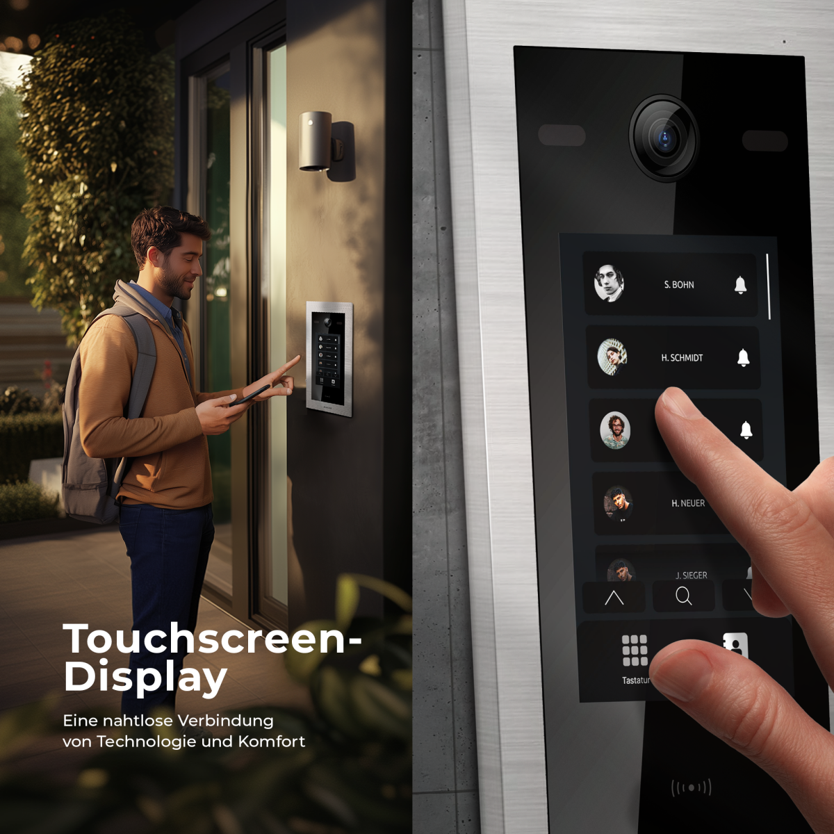 HD Video T&uuml;rsprechanlage mit Touchscreen und RFID f&uuml;r 3 Familienhaus, 3x Monitore, Balter EVO HD Touch