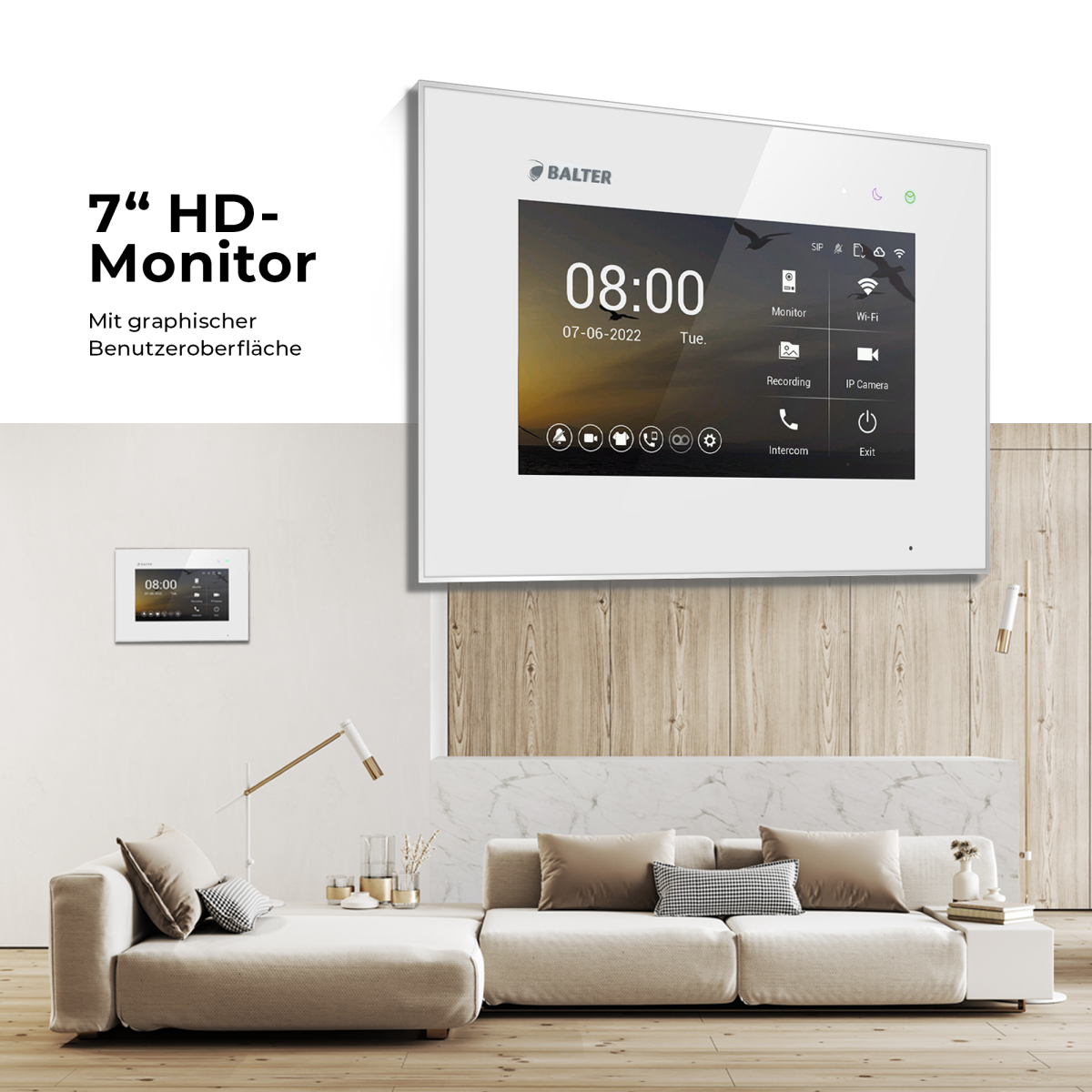 HD Video T&uuml;rsprechanlage mit Touchscreen und RFID f&uuml;r 4 Familienhaus, 4x Monitore, Balter EVO HD Touch