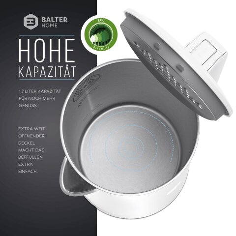 Balter Edelstahl Wasserkocher WK-4, Doppelwand, 1.7L, Wei&szlig;